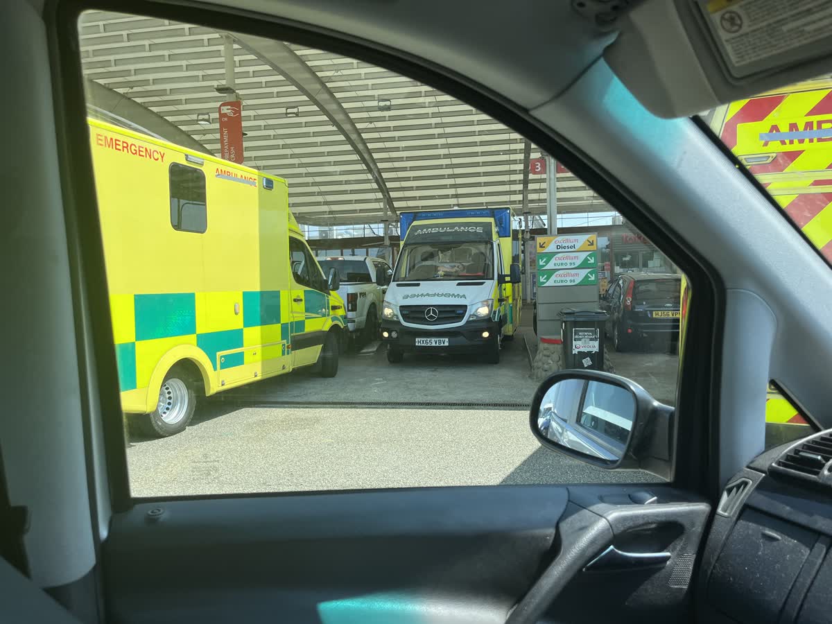 View from an ambulance cab of the convoy vehicle ahead