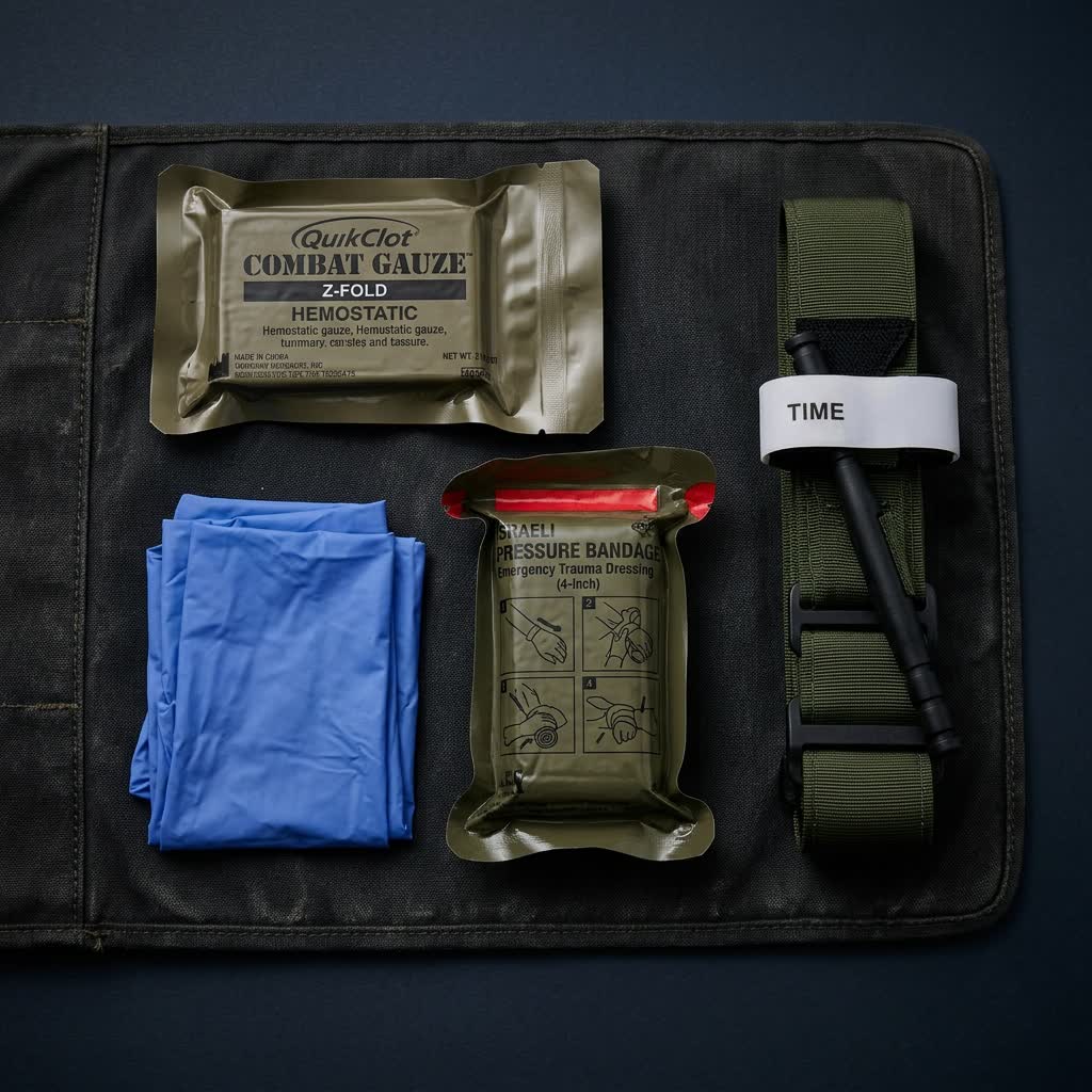 Combat Cat C tourniquet, hemostatic gauze and pressure bandage - frontline medical supplies